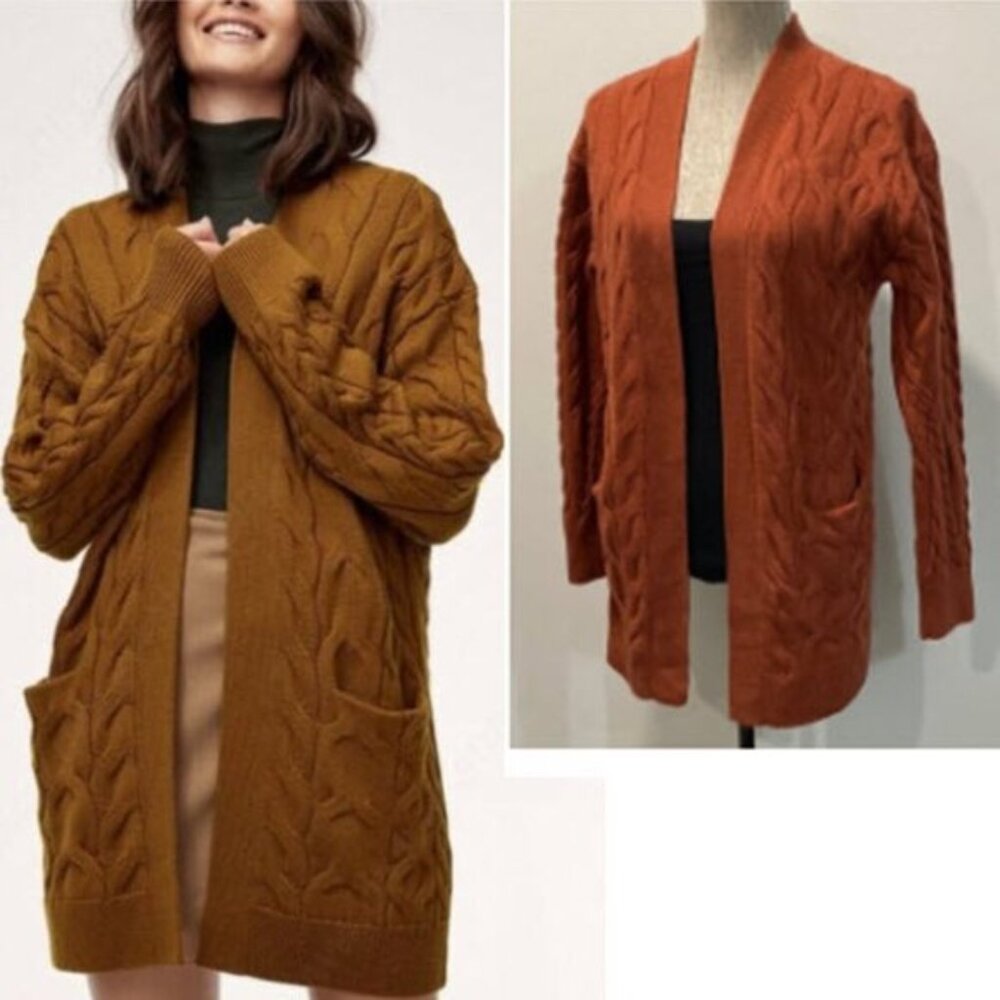 WILFRED Aritzia Cable Knit Open Front orange small